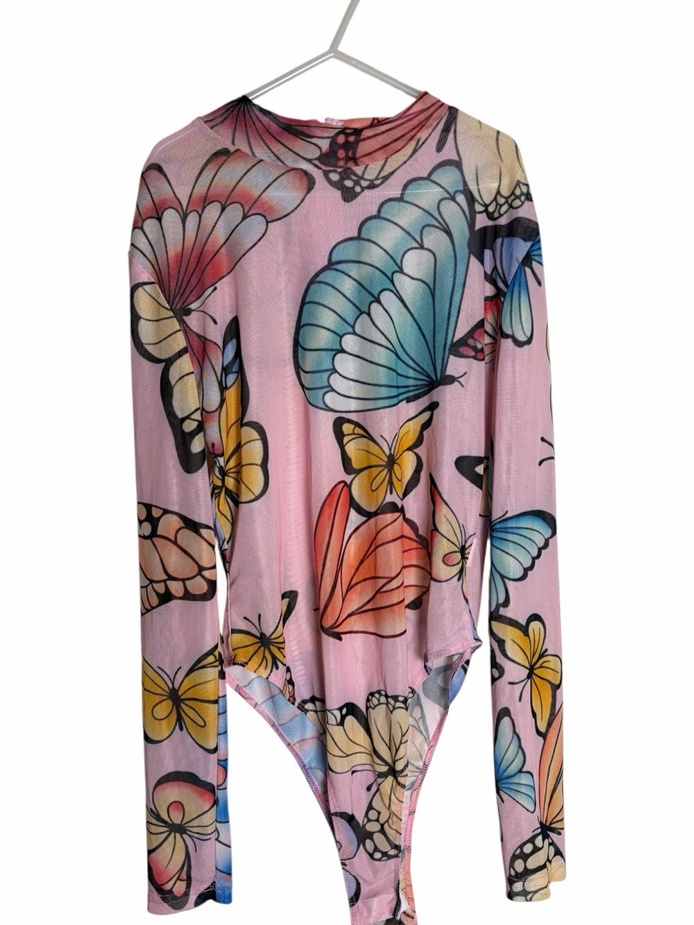 SHEIN Pink Butterfly Print Long Sleeve Bodysuit